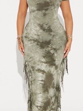 Olive Tie-Dye Fringe Bodycon Dress Fashion Nova